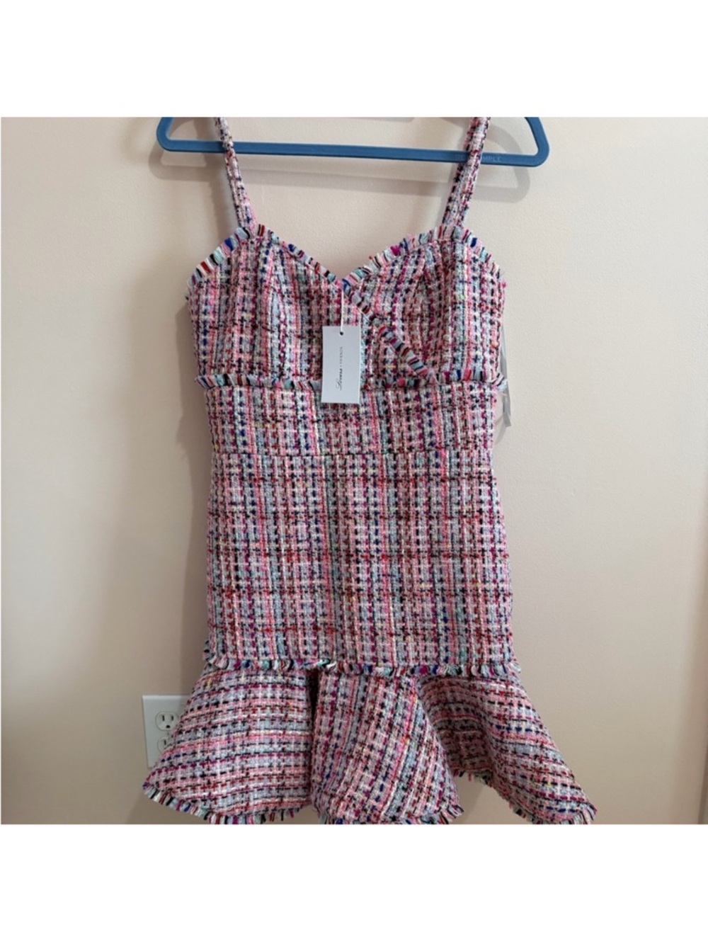 NWT Lovers + Frends Pink Tweed Ruffle-Hem Mini Dress - Picture 3 of 5